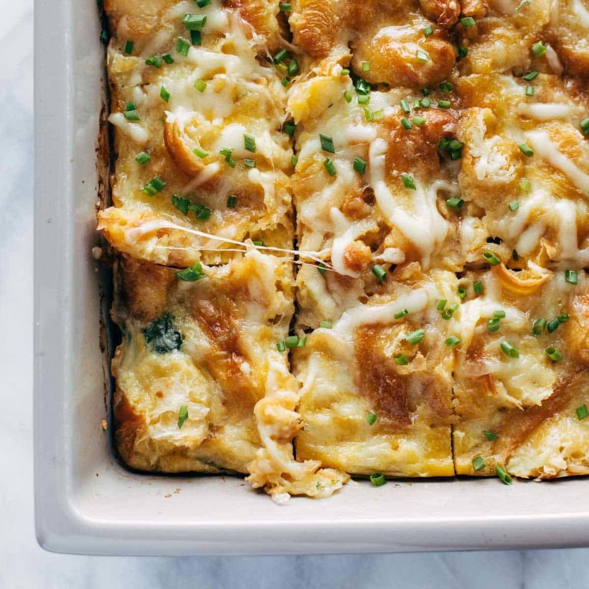Baked Gruyère and Croissant Brunch Casserole with Asparagus and Halloumi
