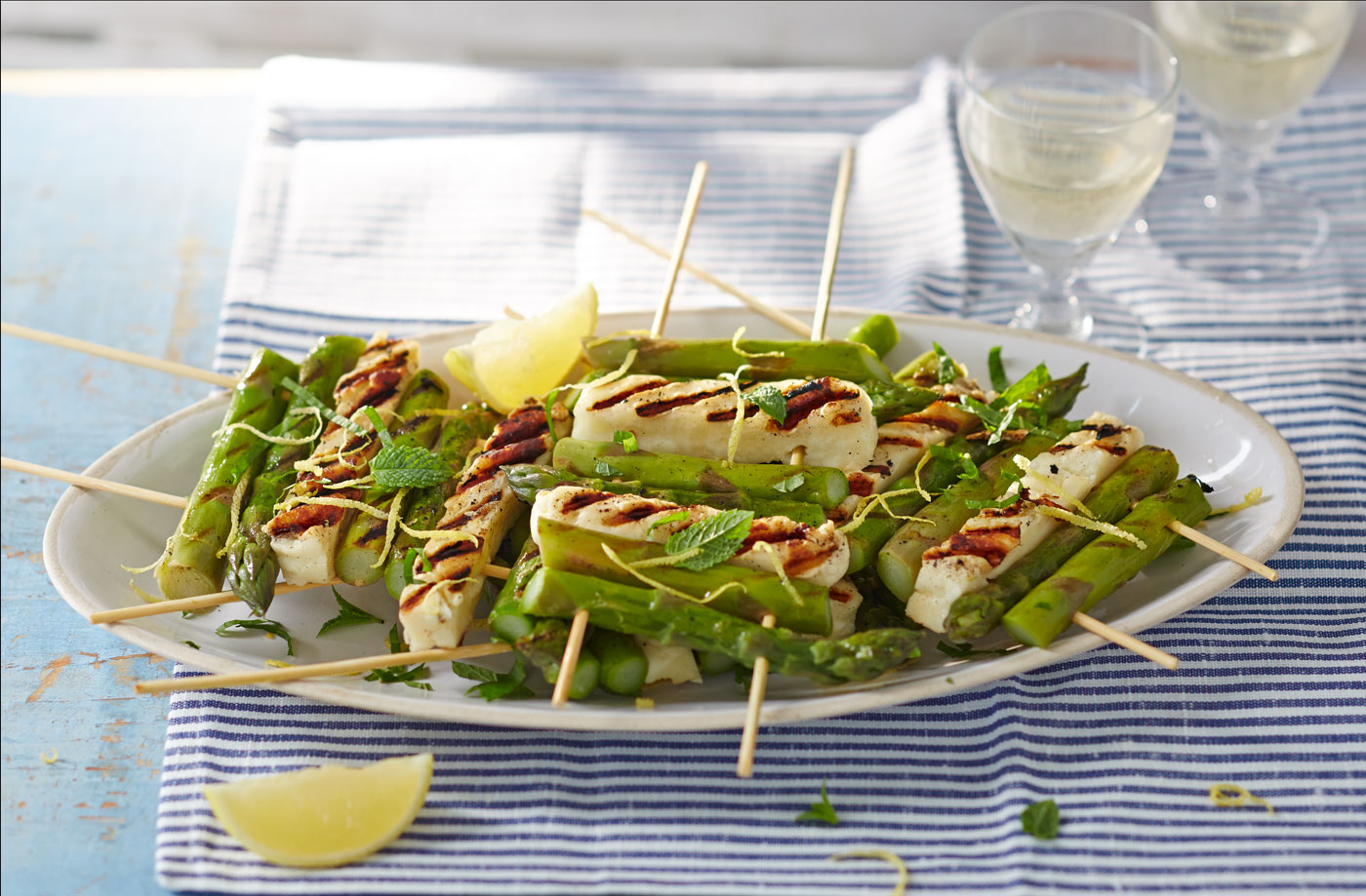 Grilled Halloumi and Asparagus Skewers with Sumac and Lemon