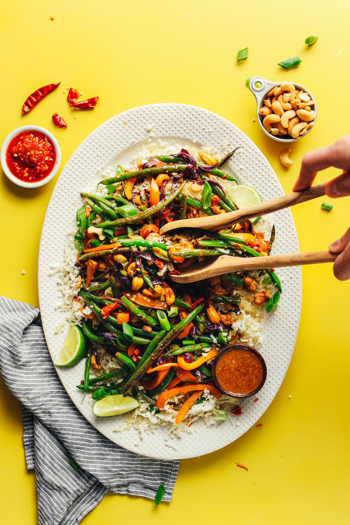 Stir-Fried Cauliflower Rice with Garlic and Broccoli