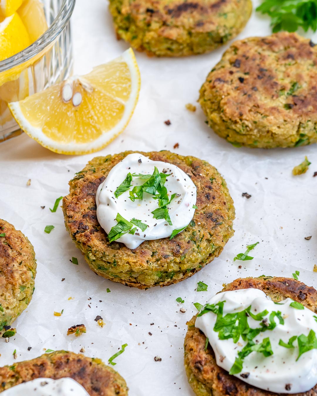 Pan-Fried Spiced Chickpea Fritters with Yogurt Dip
