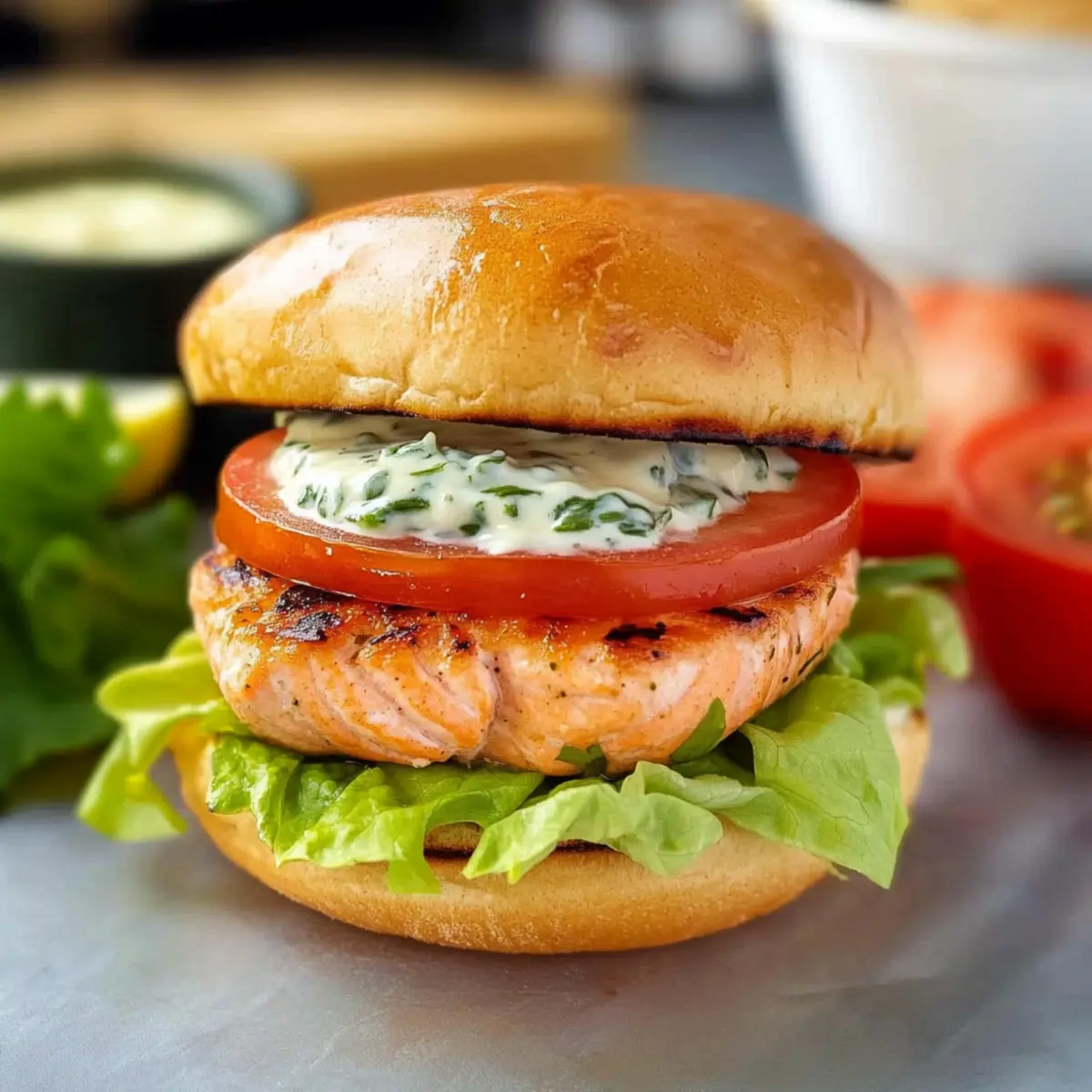 Herb-Crusted Salmon Burgers with Avocado Lime Aioli