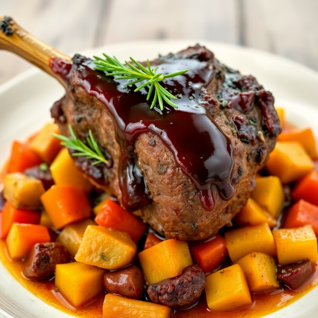 Slow-Cooked Lamb Shank with Rosemary and Red Wine Reduction