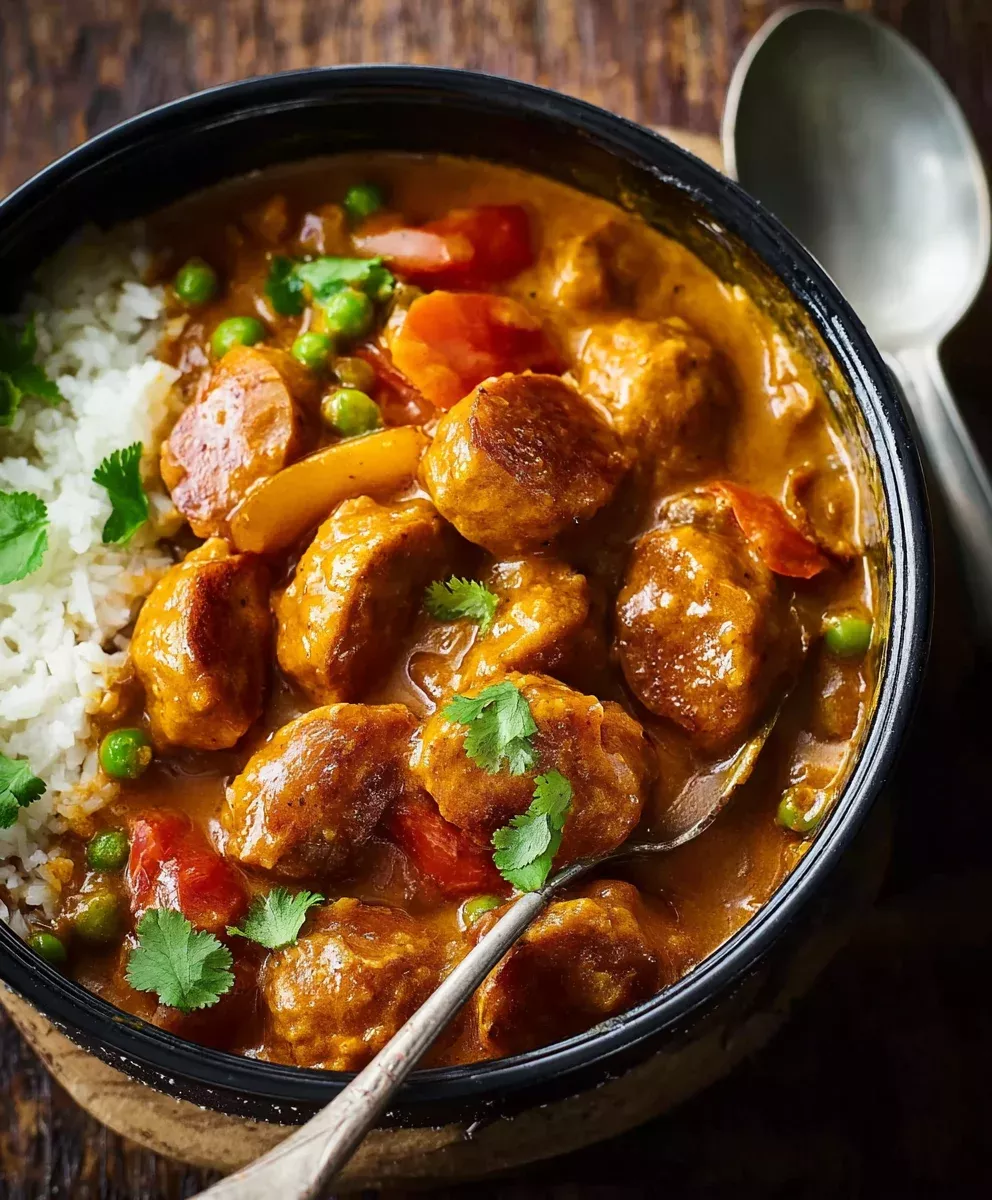 Oven-Roasted Curried Sausages with Tomato Onion Sauce
