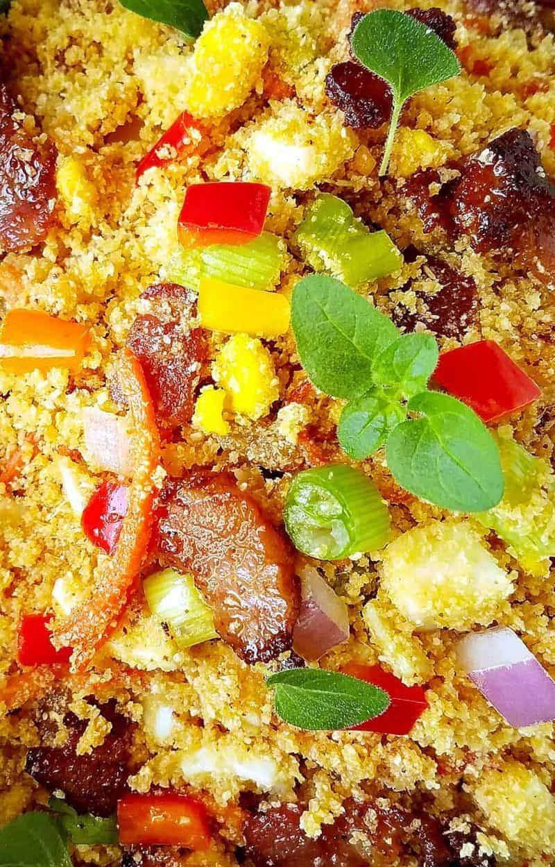 Toasted Parmesan and Herb Farofa with Bacon Crumbles