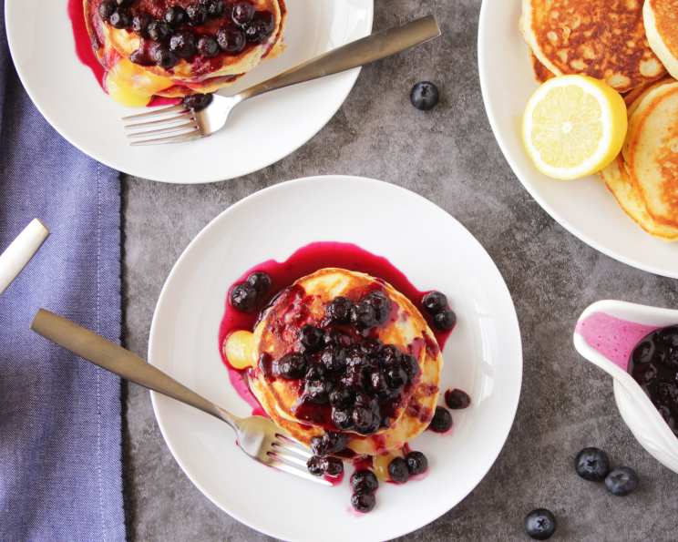 Cream Cheese Pancakes with Blueberry Compote