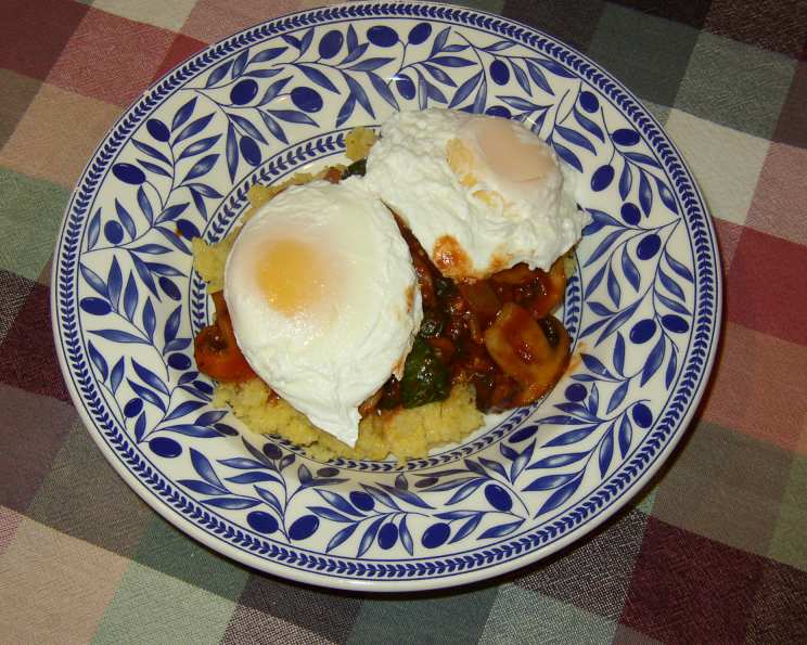 Sautéed Spinach and Mushroom Breakfast Hash with Poached Eggs