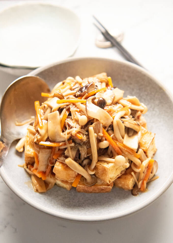 Tofu and Mushroom Stir-Fry with Vietnamese Caramel Sauce