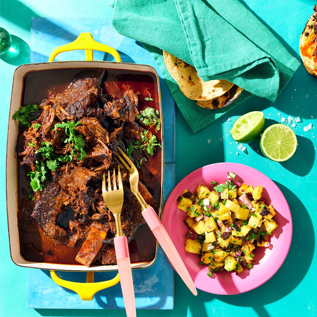 Taco-Style Braised Beef with Charred Pineapple Salsa