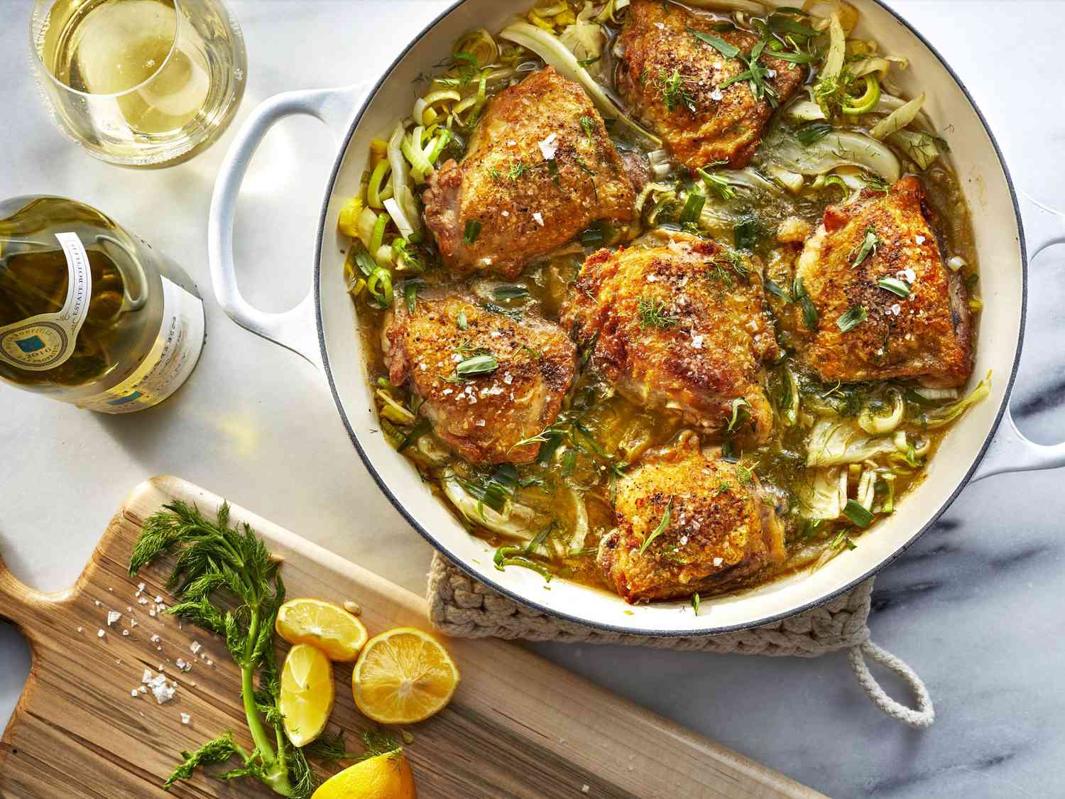 Rustic Amarillo Beer-Braised Chicken Thighs with Garlic and Herbs