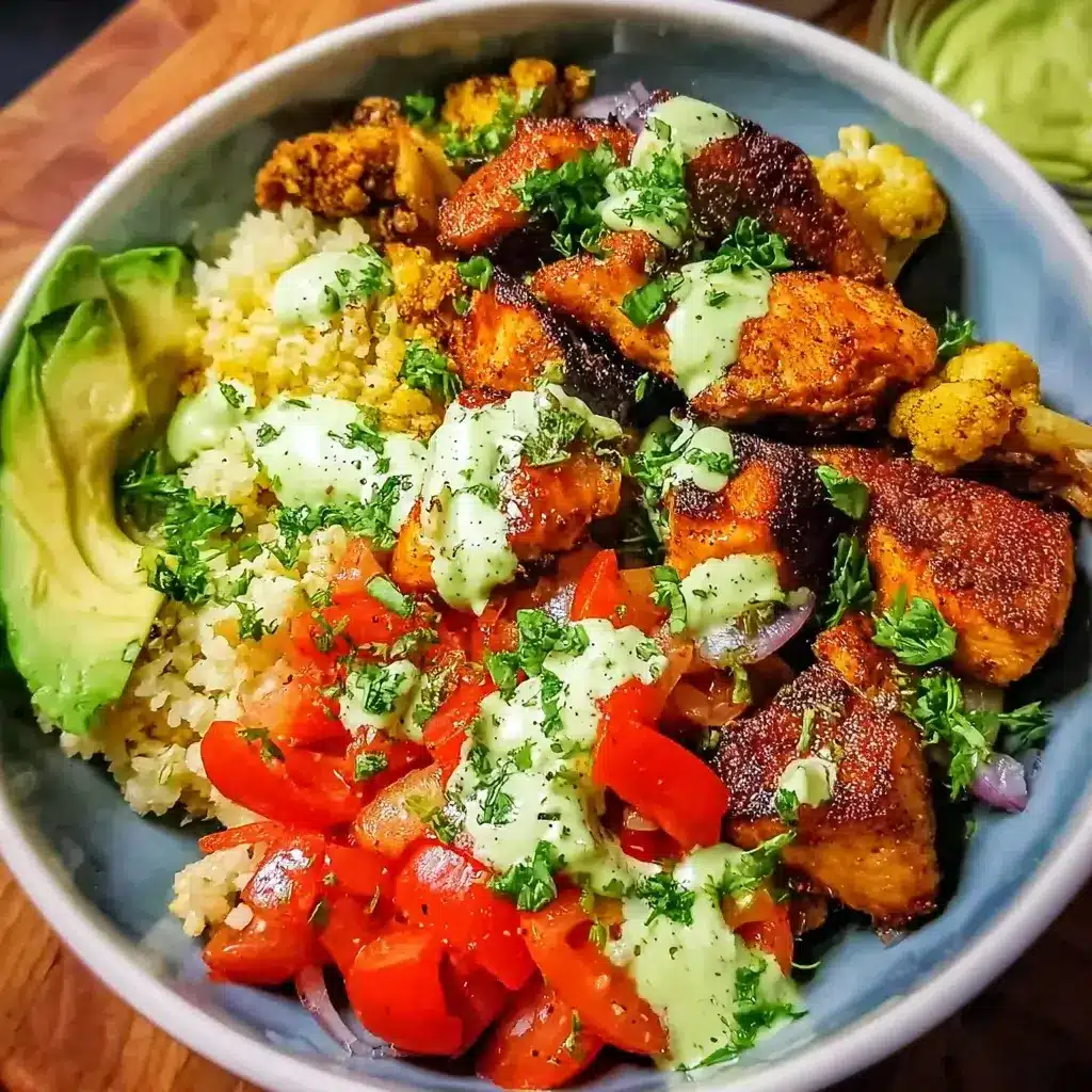 Sautéed Chicken and Cauliflower Rice Bowl with Garlic and Lemon