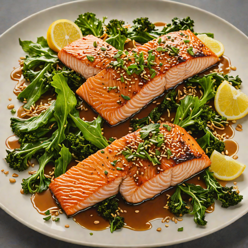 Pan-Seared Salmon with Ginger Soy Glaze and Sesame Sautéed Greens