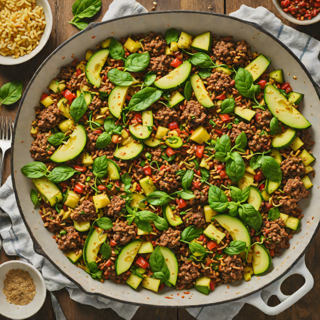 Sautéed Ground Beef and Zucchini Skillet with Cumin and Spinach