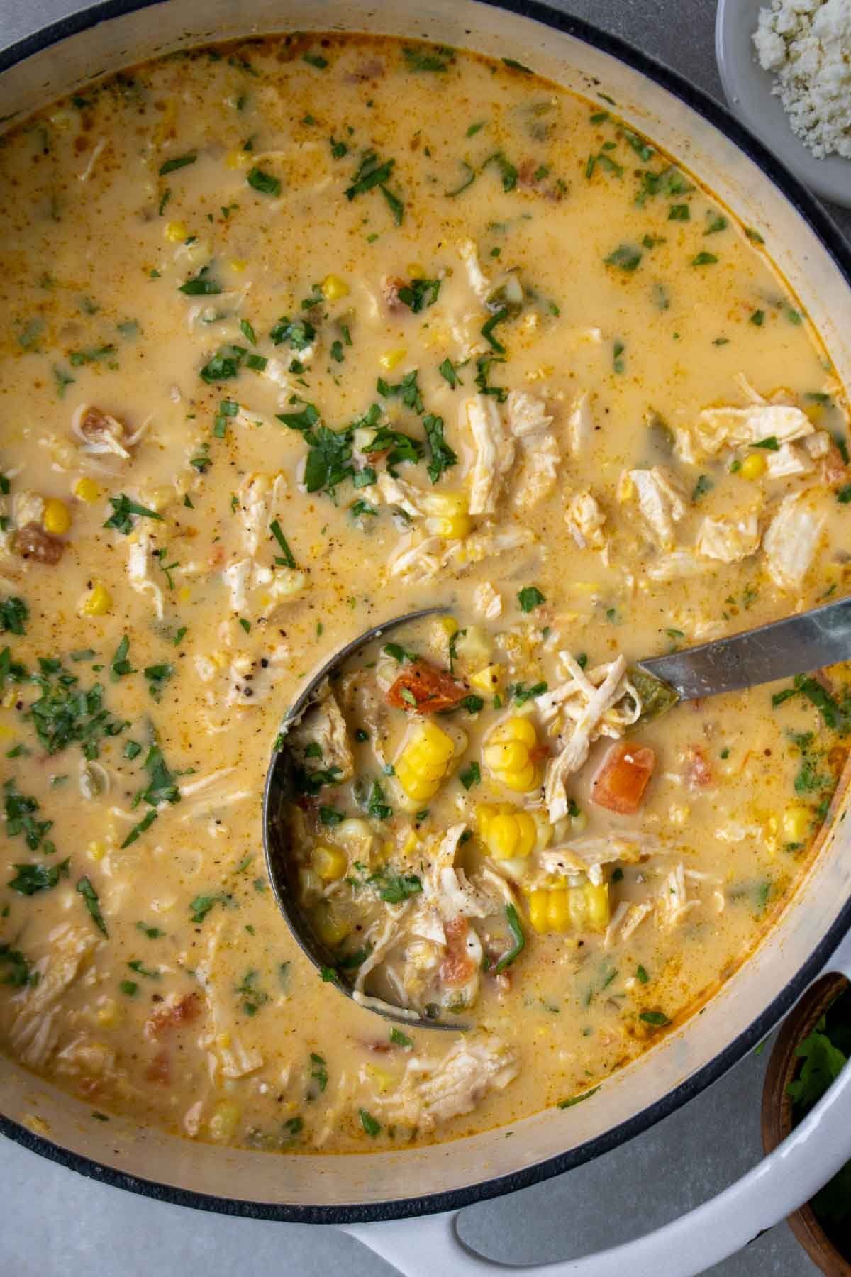 One-Pot Mexican Chicken and Corn Soup with Avocado