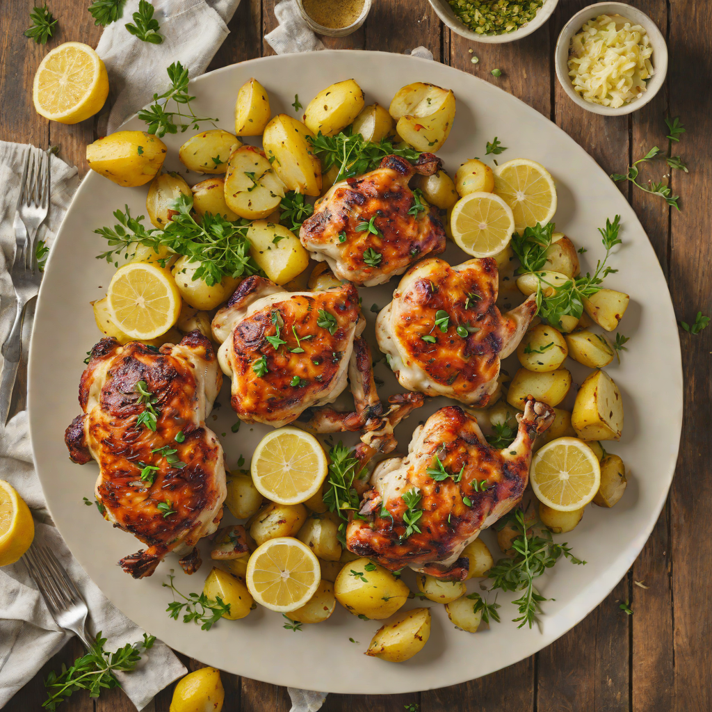 Lemon-Thyme Roasted Chicken Thighs with Garlic Potatoes