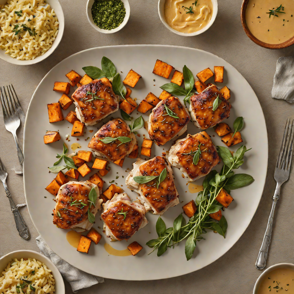 Pan-Seared Chicken Thighs with Roasted Sweet Potatoes and Garlic-Sage Sauce