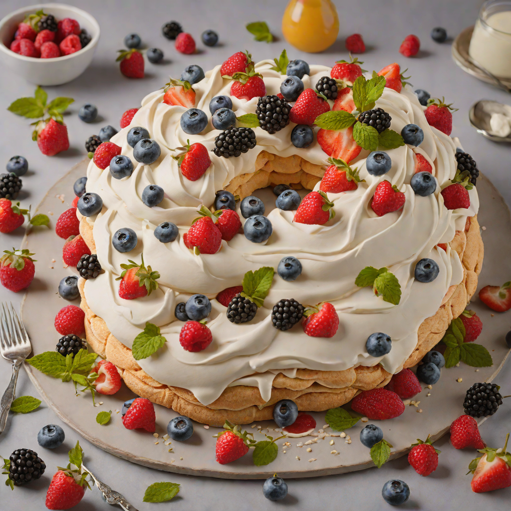 Traditional Australian Pavlova with Fresh Berries and Whipped Cream