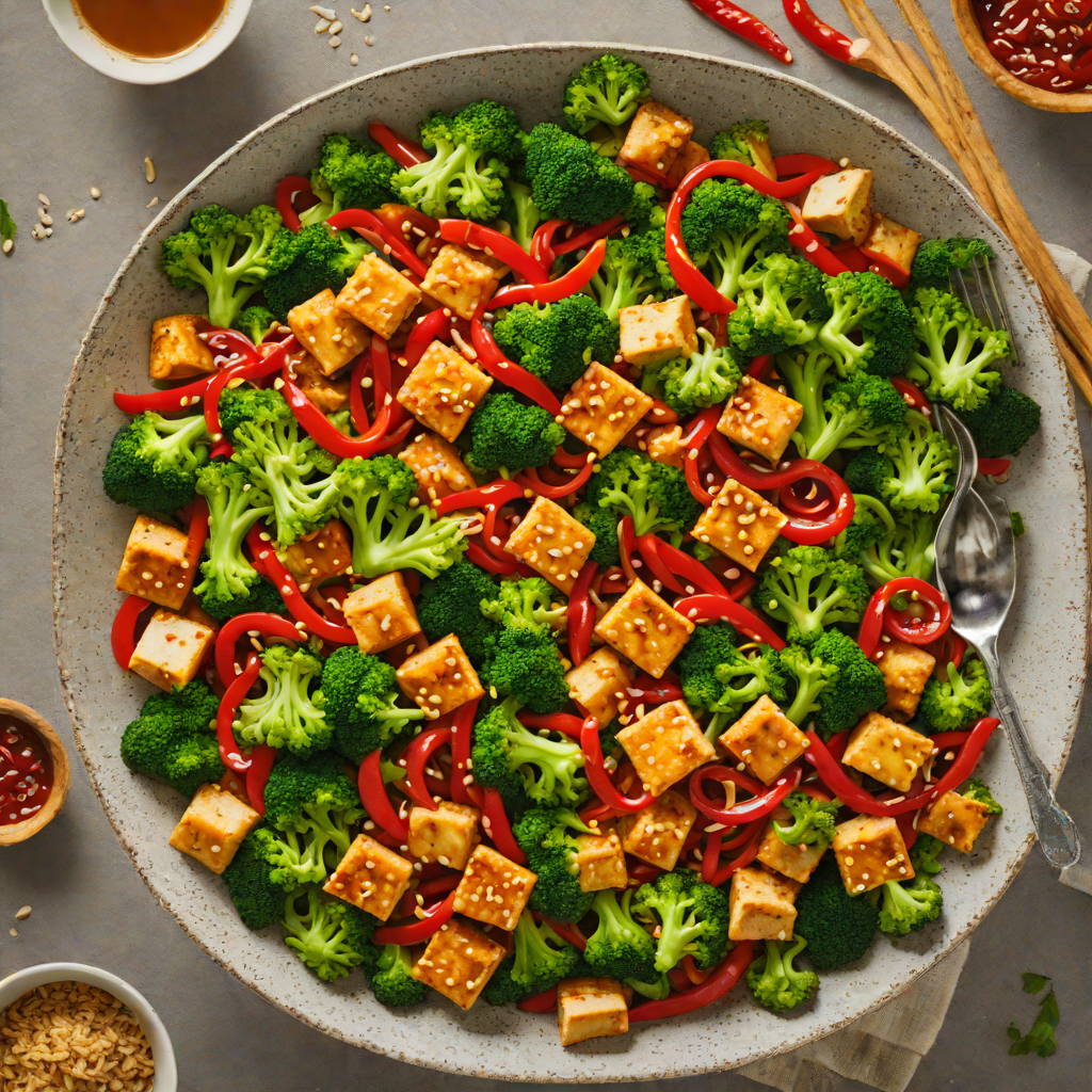 Chili-Garlic Tofu Stir Fry with Broccoli and Bell Pepper