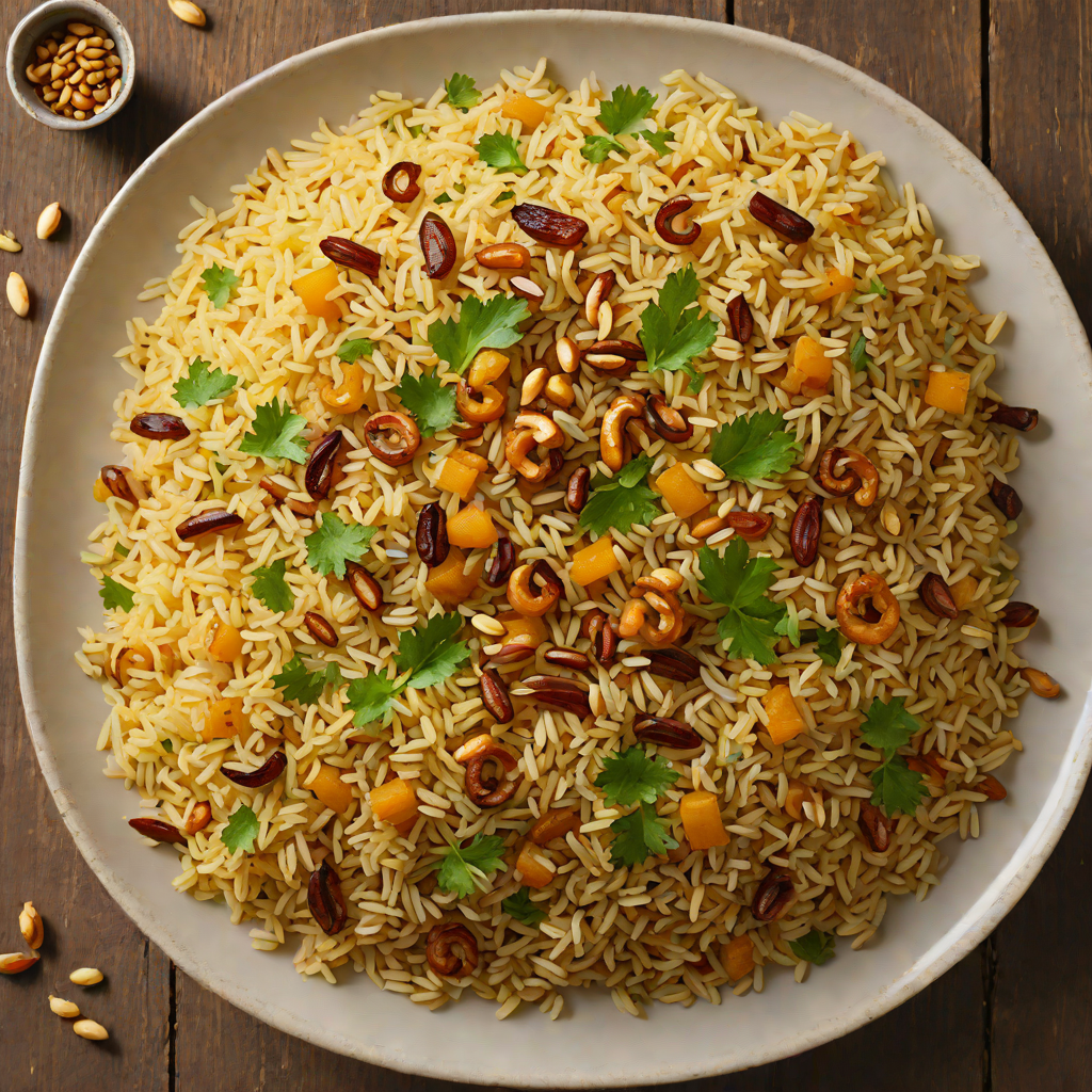 Saffron-Infused Iraqi Rice Pilaf with Caramelized Onions and Pine Nuts