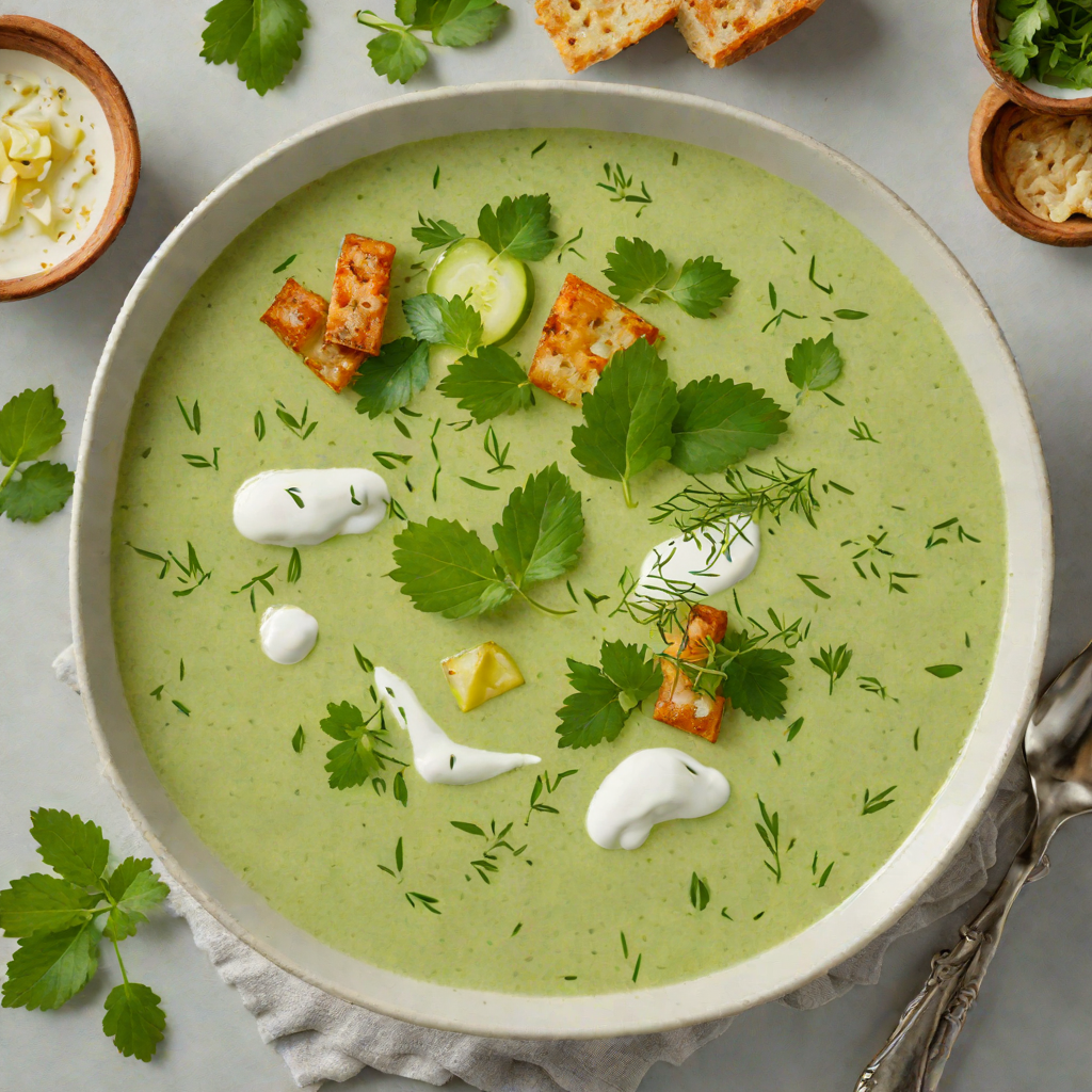Chilled Bitter Herb and Cucumber Soup with Yogurt