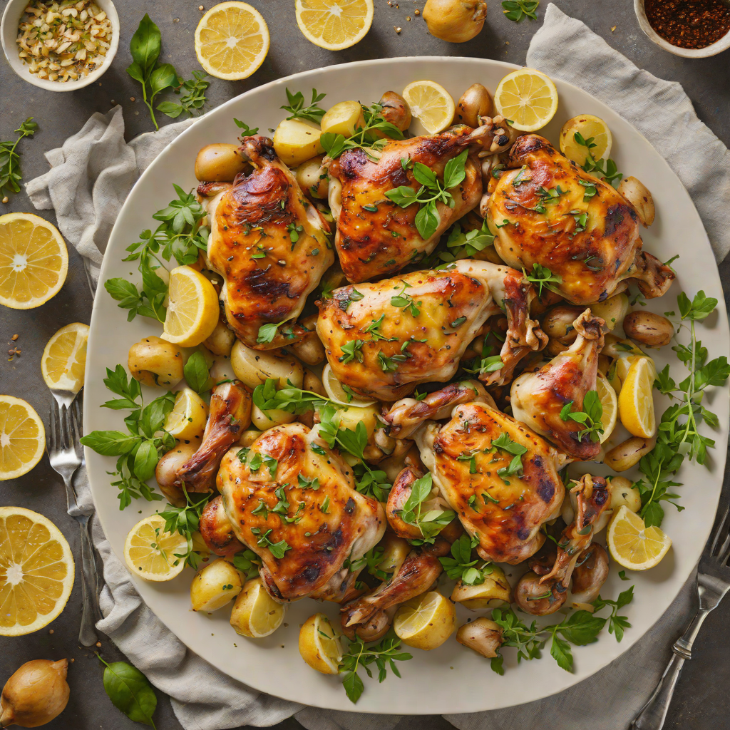 Lemon-Oregano Roasted Chicken Thighs with Garlic and Potatoes