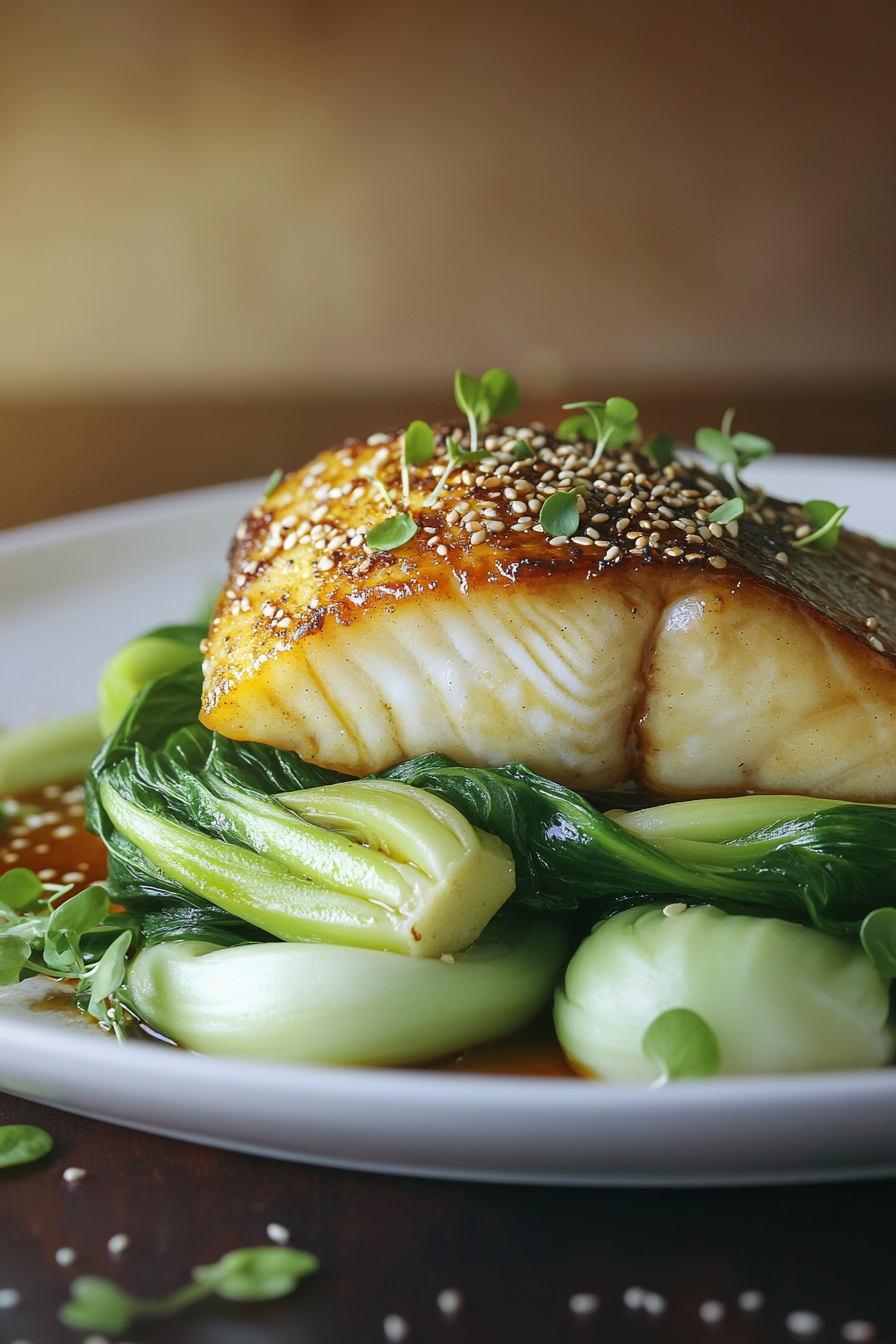 Grilled Miso-Glazed Sea Bass with Ginger-Soy Reduction
