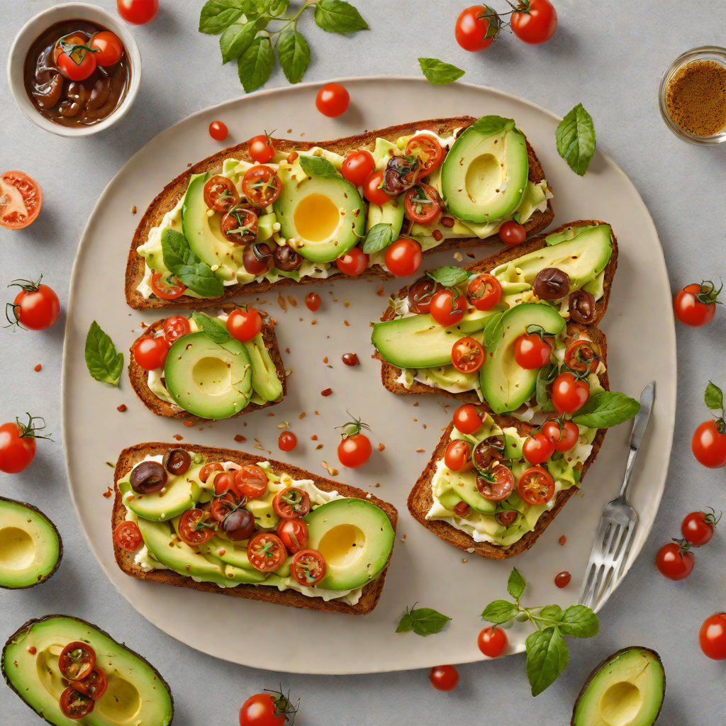 Vegemite and Cheese Open Sandwich with Avocado and Cherry Tomatoes