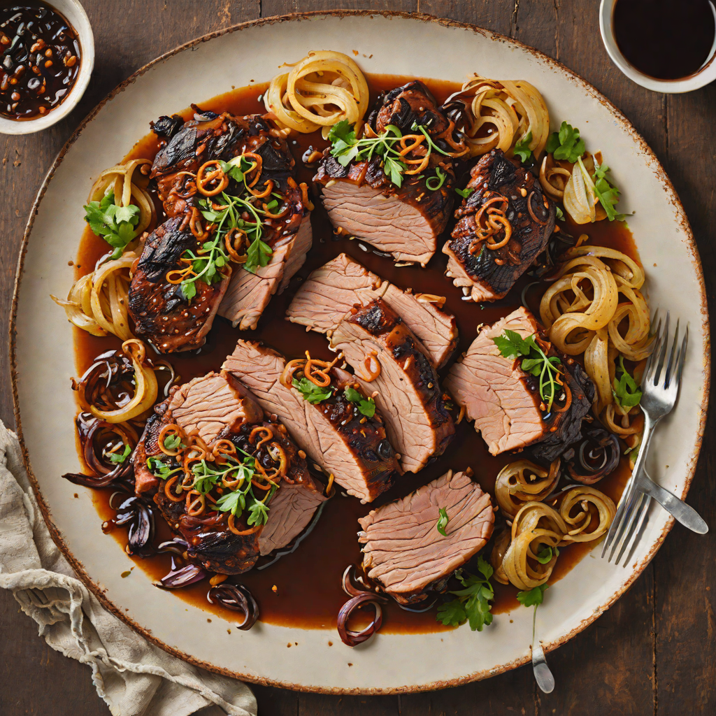 Charred Beer-Braised Pork Shoulder with Caramelized Onions