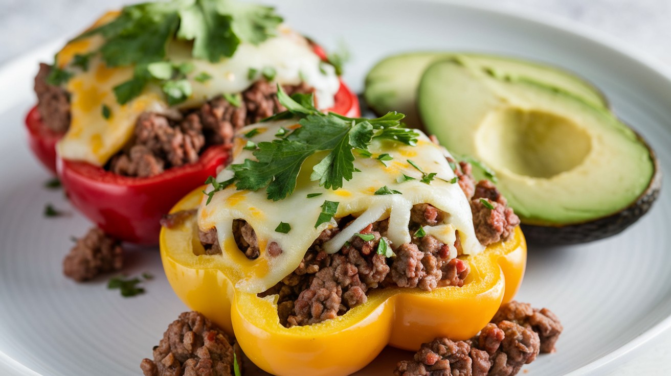 Keto Beef & Avocado Stuffed Bell Peppers