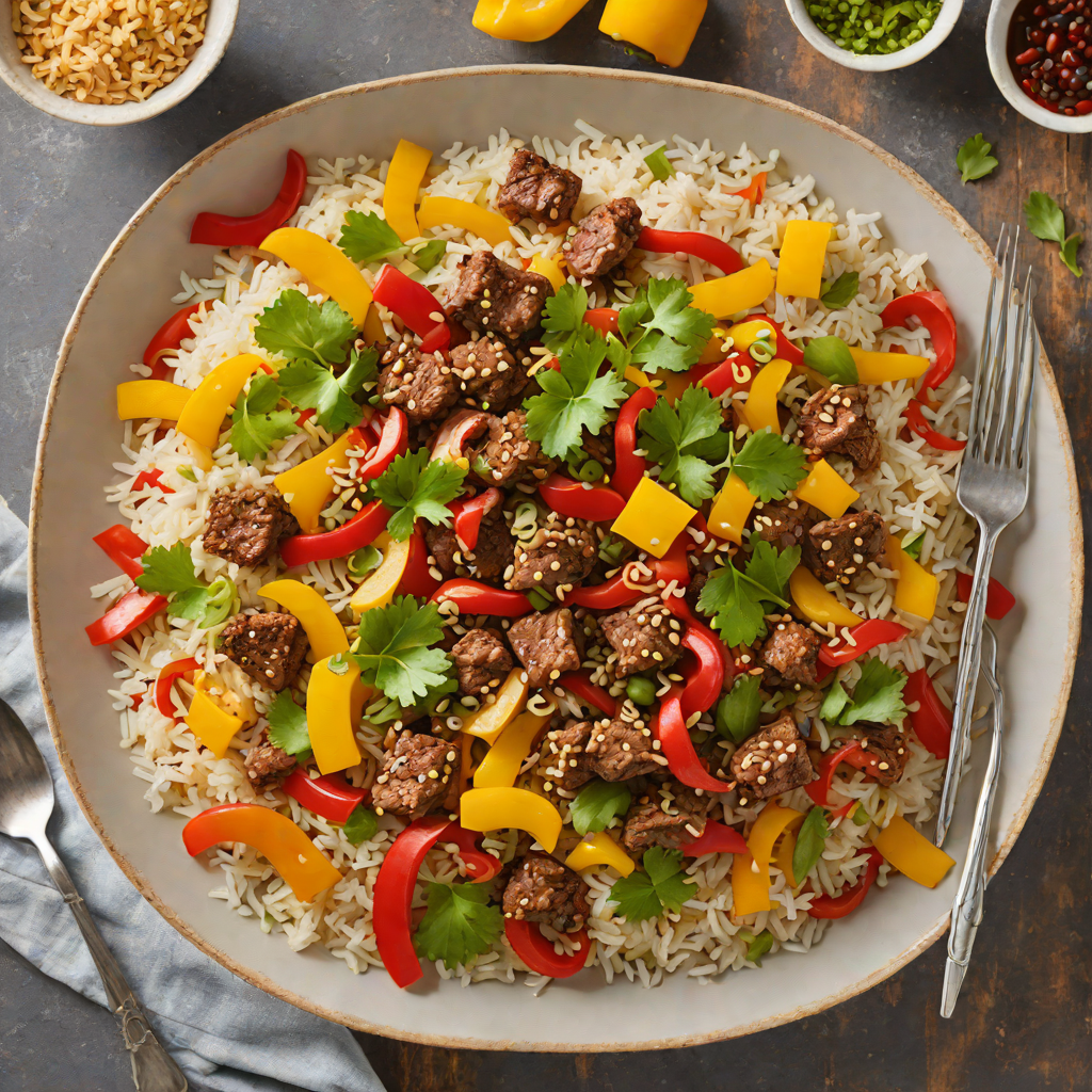 Cauliflower Rice Stir-Fry with Ginger Beef and Bell Peppers
