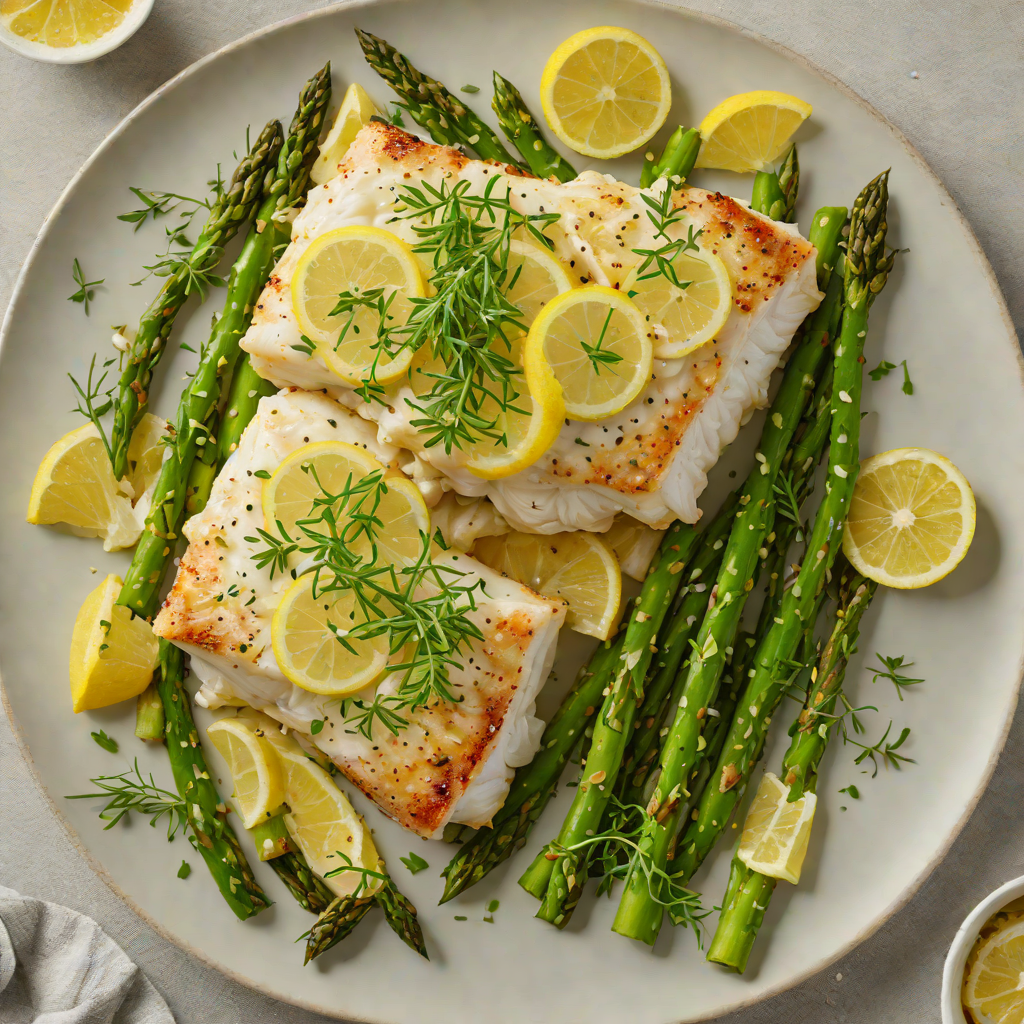 Lemon-Thyme Baked Cod with Asparagus and Garlic Butter