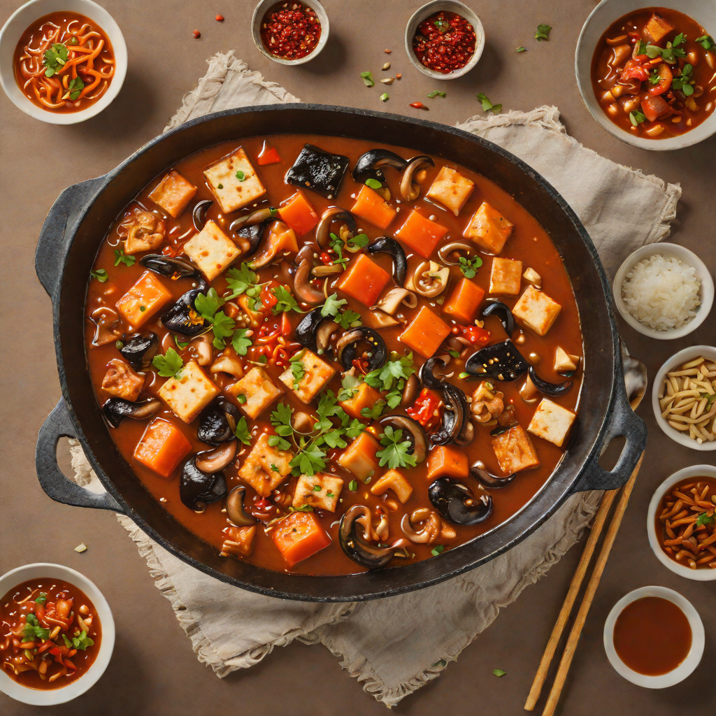Korean-Inspired Spicy Tofu Stew with Kimchi and Mushrooms