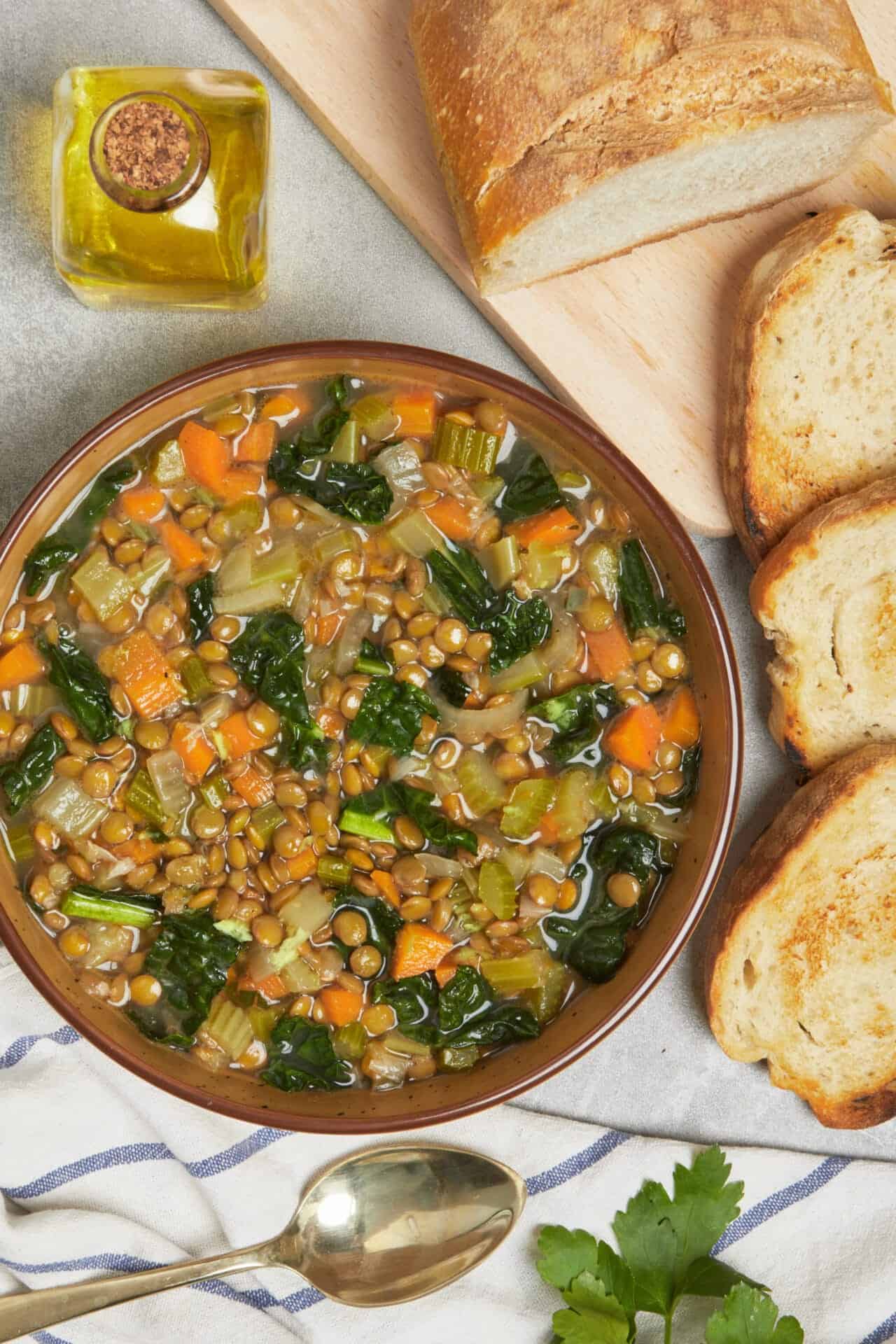 Lentil and Kale Soup with Crusty Bread