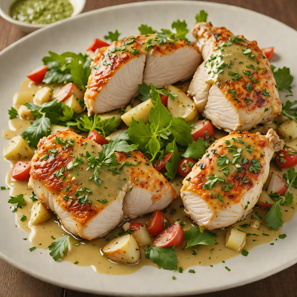 Pan-Seared Chicken with Garlic-Yahoo Herb Sauce