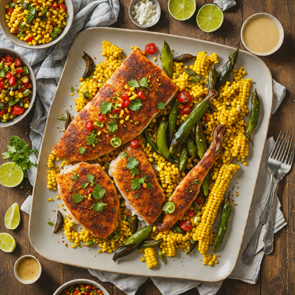 Sheet Pan Cajun-Spiced Catfish with Roasted Okra and Corn