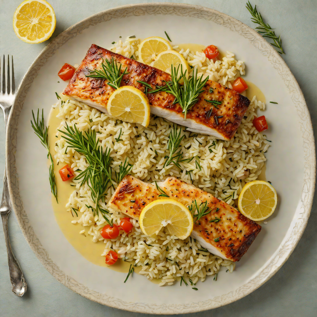 Lemon-Rosemary Sea Bass with Garlic Butter Risotto