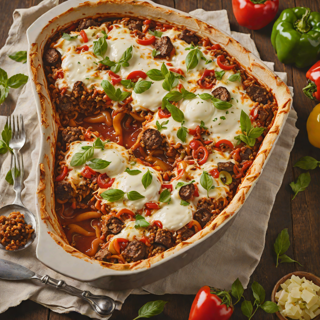 Deep-Dish Baked Sausage and Peppers with Mozzarella