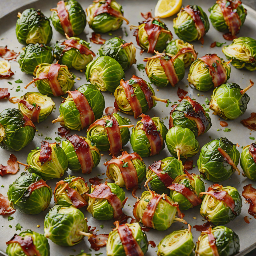 Bacon-Wrapped Brussels Sprouts with Garlic Butter Drizzle