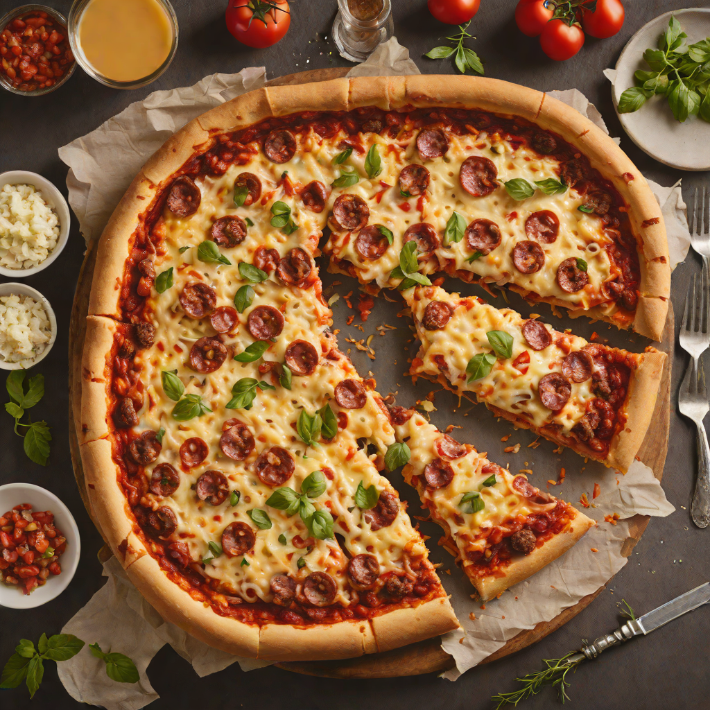 Deep-Dish Sausage and Pepperoni Pizza with Layered Cheese