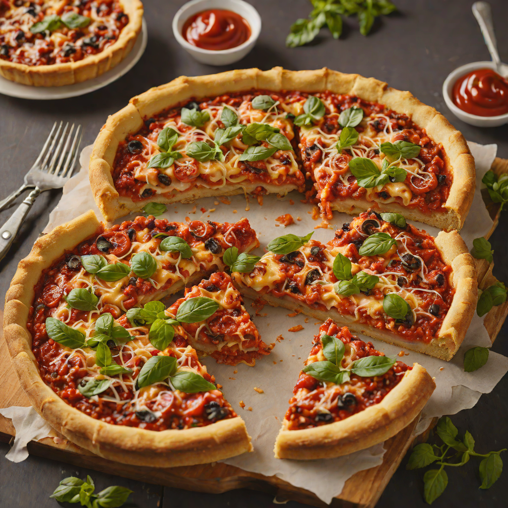 Deep-Dish Style Chicago Pizza with Herb-Infused Tomato Sauce