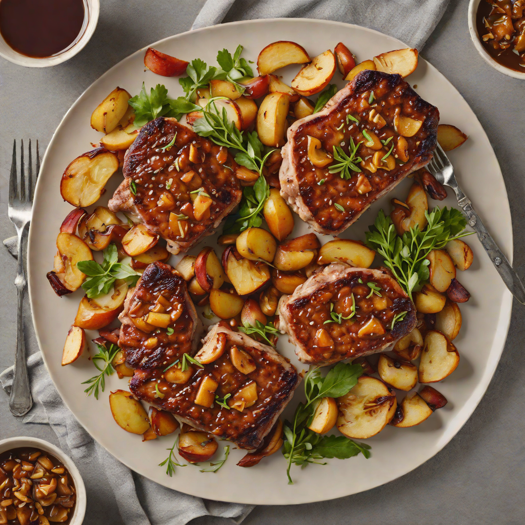 Spiced Maple-Glazed Pork Chops with Roasted Apples and Onions