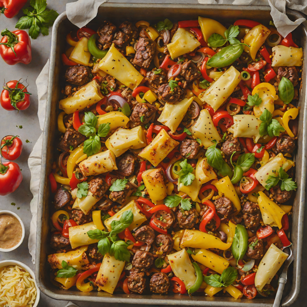Deep-Dish Style Chicago Sausage and Peppers Sheet Pan Bake