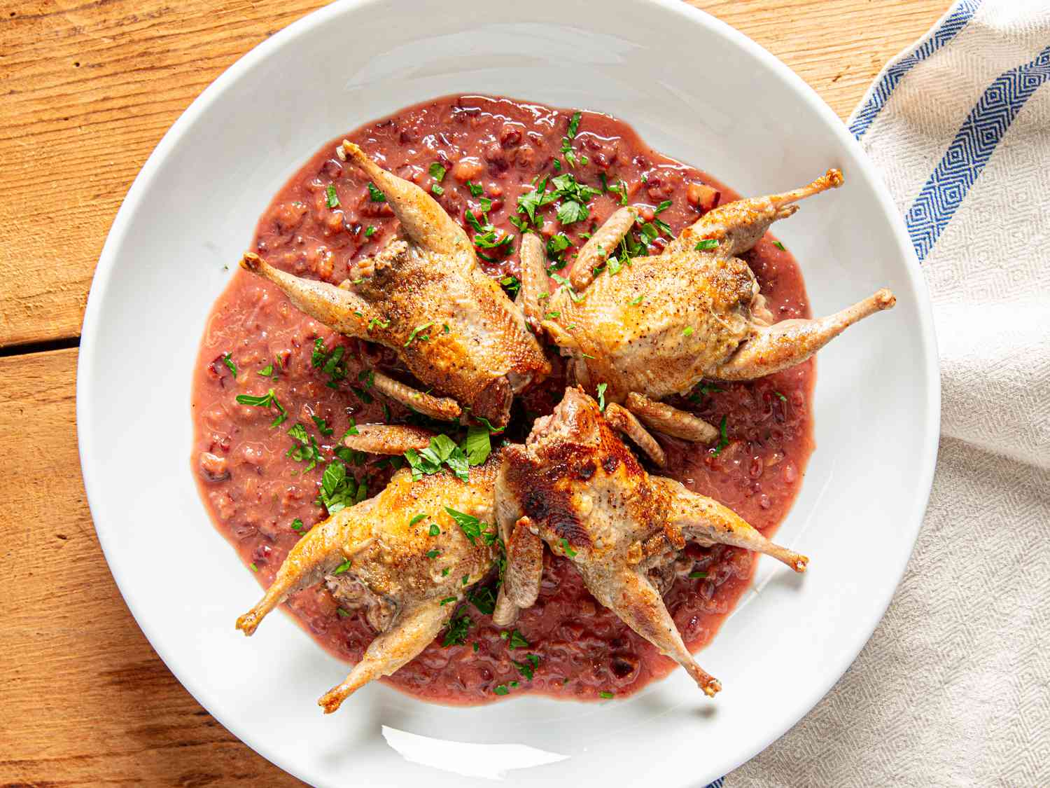 Pan-Roasted Quail with Shallot and Plum Sauce