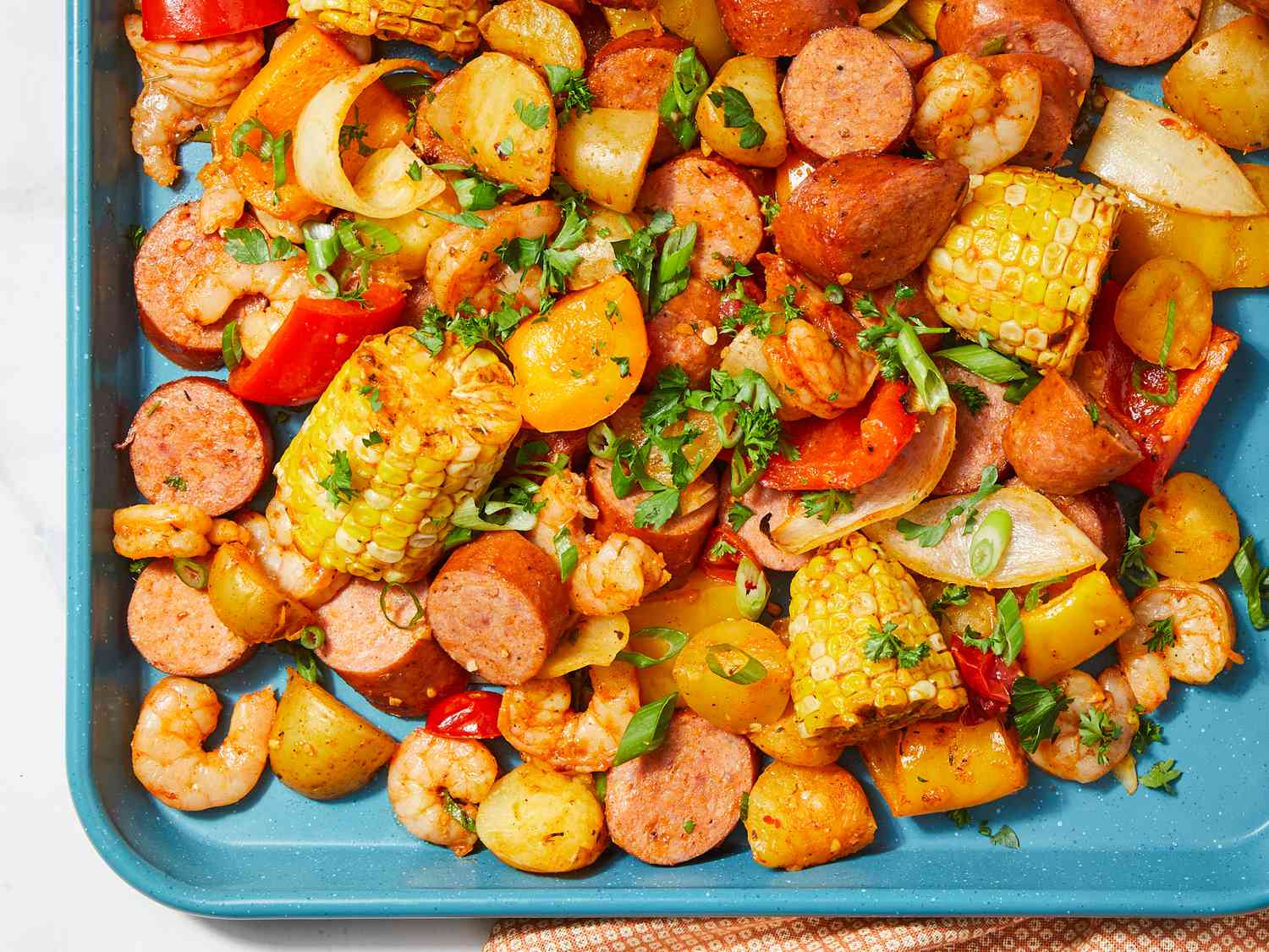 Sheet Pan Mediterranean Seafood Bake with Sausage and Potatoes