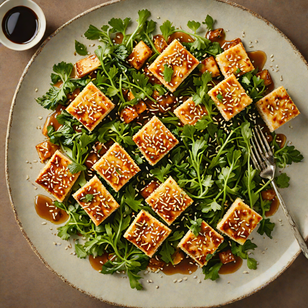 Crisp Pan-Fried Tofu with Garlic-Soy Glaze and Sesame Greens