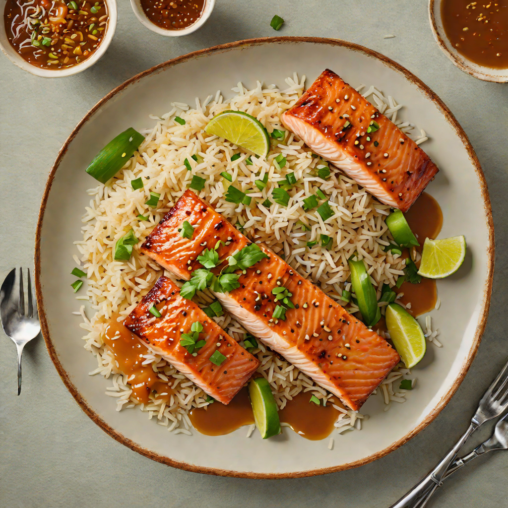 Pan-Seared Salmon with Miso-Ginger Glaze and Scallion Rice