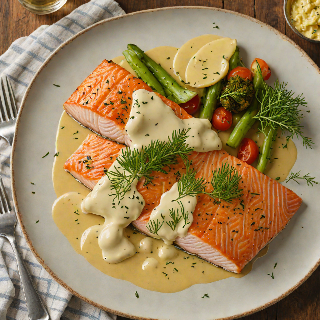 Pan-Roasted Salmon with Mustard Dill Cream Sauce