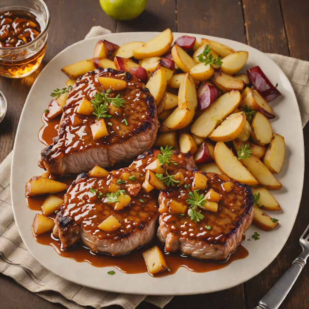 Whiskey-Maple Glazed Pork Chops with Sautéed Apples