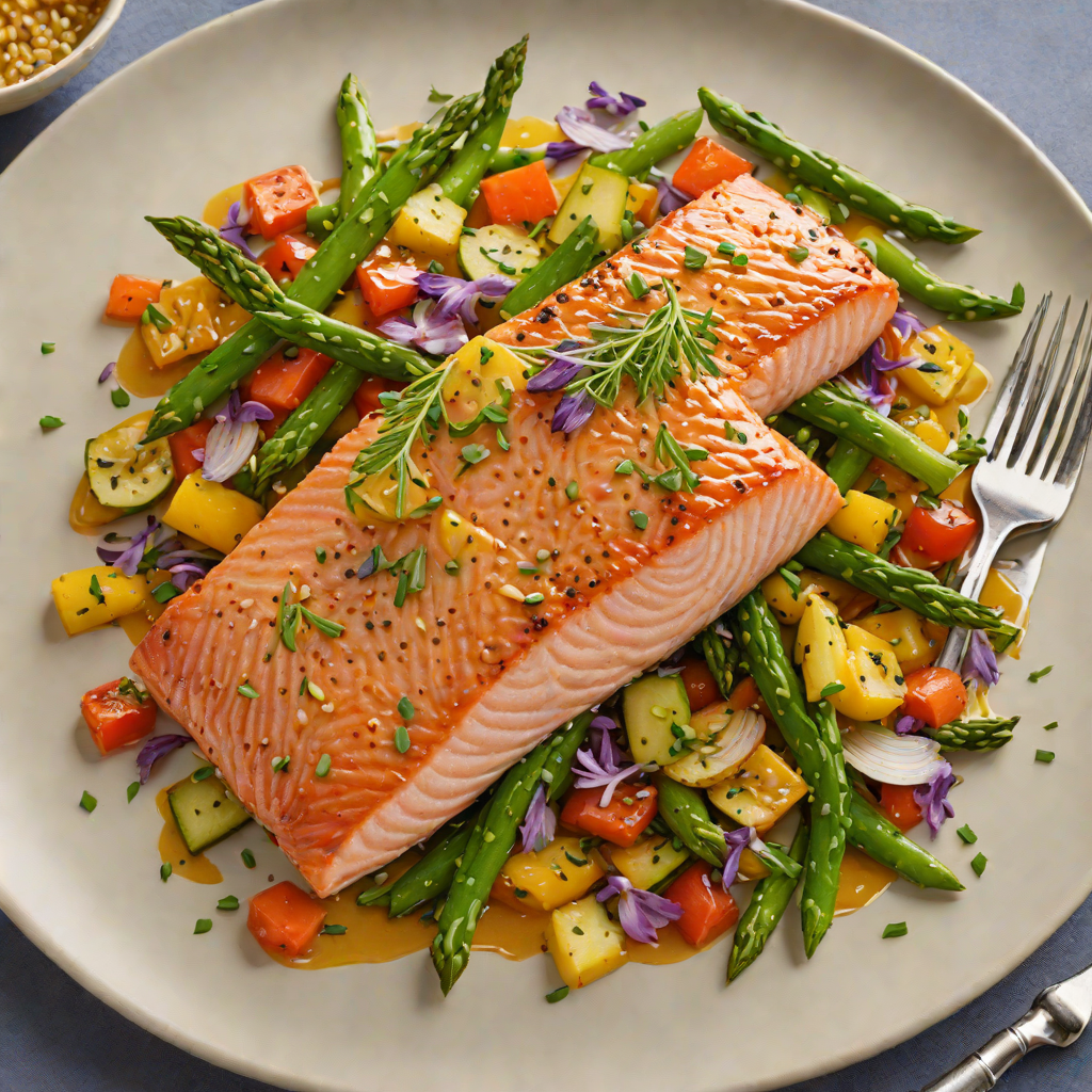 Honey-Lavender Glazed Salmon with Spring Vegetable Sauté