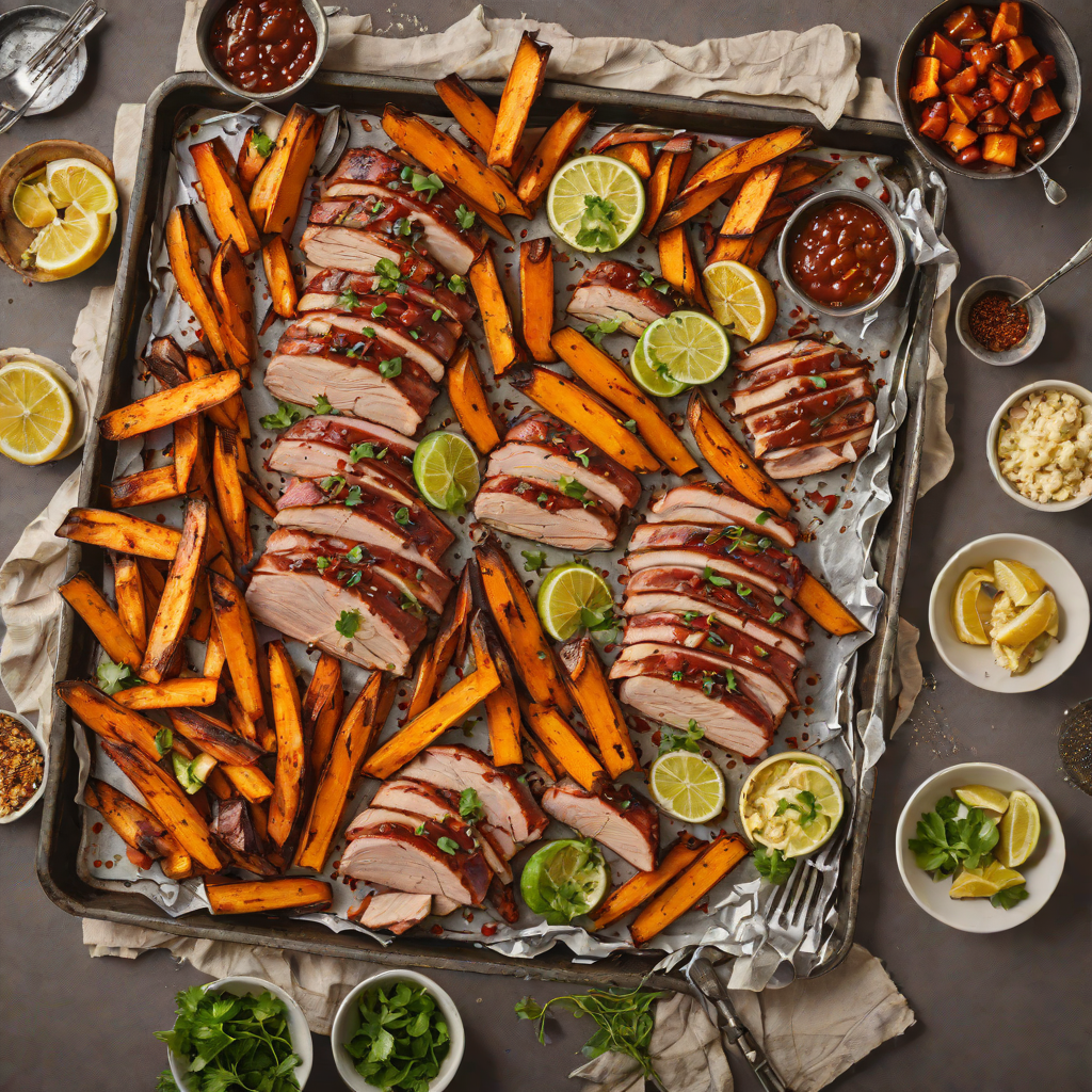 Texan Style Sheet Pan BBQ Pork with Sweet Potato Wedges