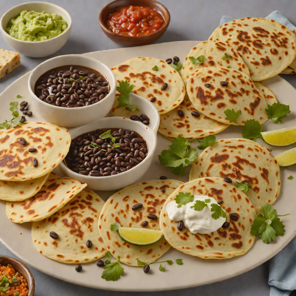 Pan-Fried Pupusas with Refried Black Beans and Quesillo